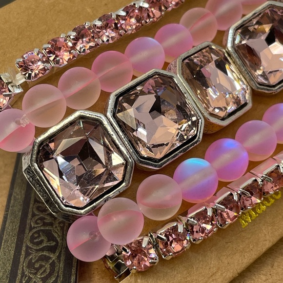 Set of 5 stackable bracelets in high style sugar pink crystal. - Picture 7 of 15
